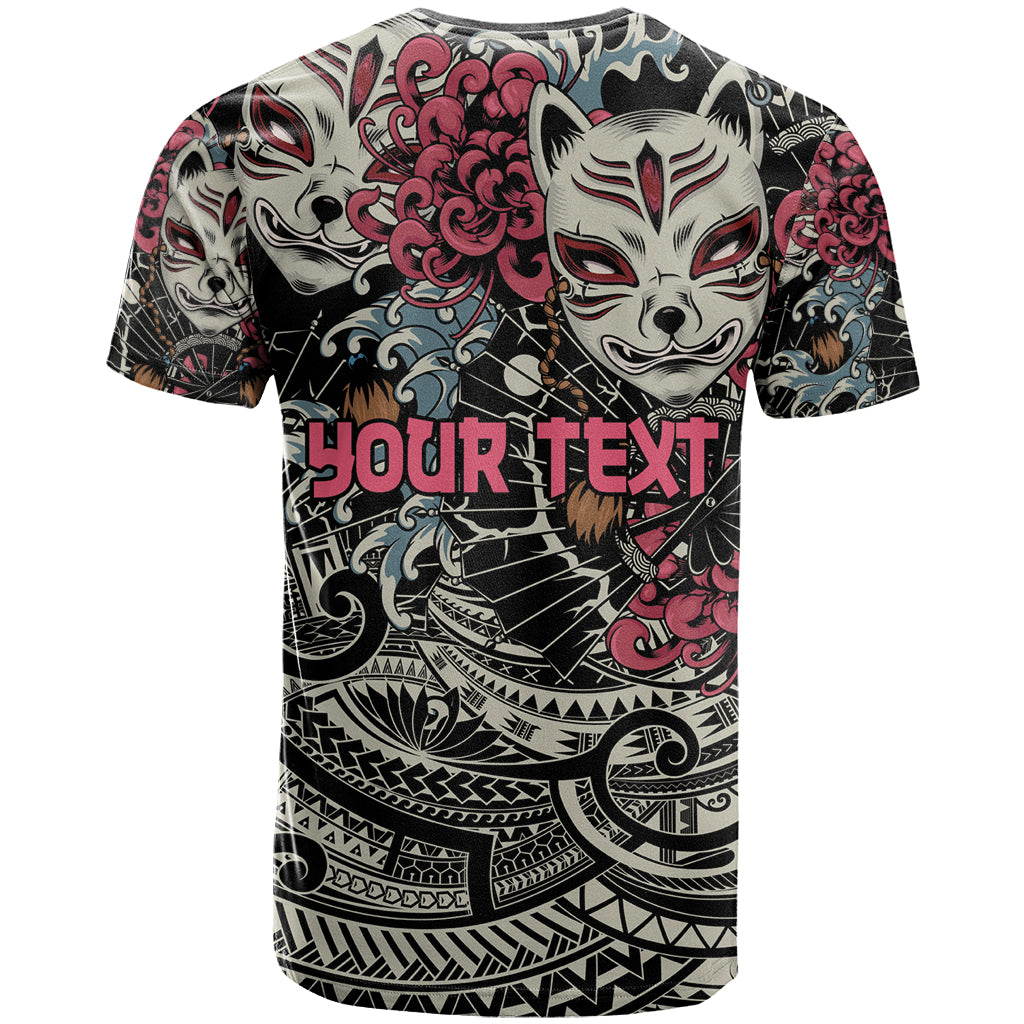 Personalized Japanese Kitsune Mask T Shirt With Polynesian Arty Style