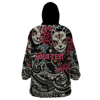 Personalized Japanese Kitsune Mask Wearable Blanket Hoodie With Polynesian Arty Style LT9 - Polynesian Pride