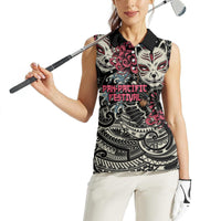 Personalized Japanese Kitsune Mask Women Sleeveless Polo Shirt With Polynesian Arty Style