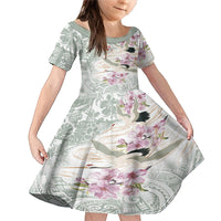 Personalized Japanese Shirasagi Bird Family Matching Mermaid Dress and Hawaiian Shirt Sakura and Hibiscus Polynesian Pattern