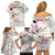 Personalized Japanese Shirasagi Bird Family Matching Off Shoulder Short Dress and Hawaiian Shirt Sakura and Hibiscus Polynesian Pattern