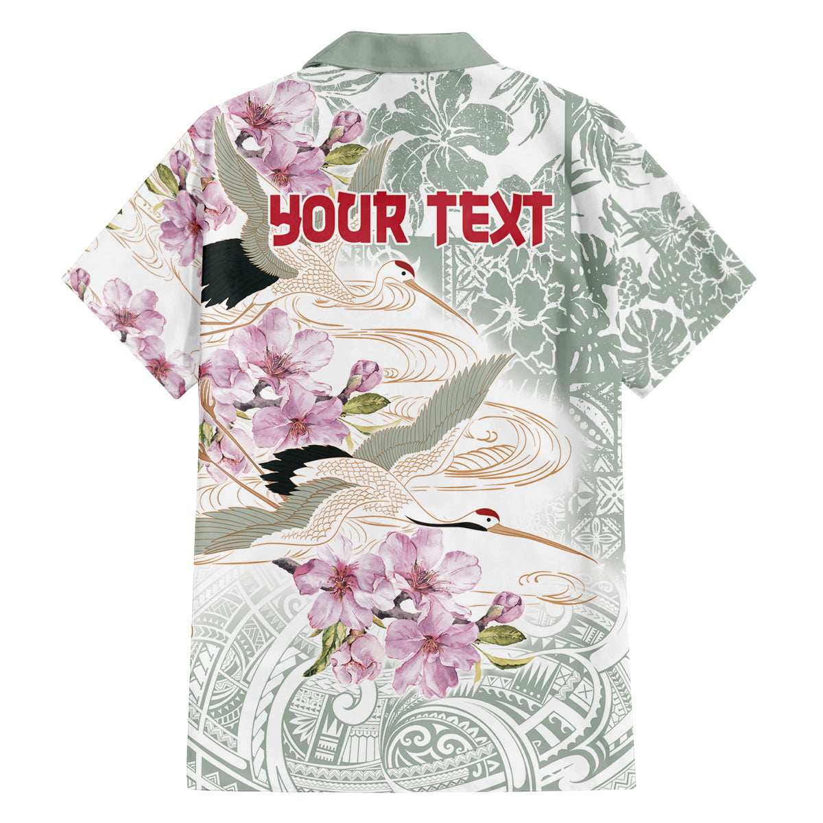 Personalized Japanese Shirasagi Bird Family Matching Summer Maxi Dress and Hawaiian Shirt Sakura and Hibiscus Polynesian Pattern