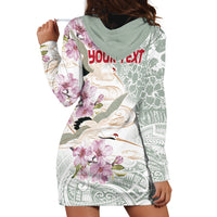 Personalized Japanese Shirasagi Bird Hoodie Dress Sakura and Hibiscus Polynesian Pattern LT9 - Polynesian Pride