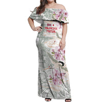 Personalized Japanese Shirasagi Bird Off Shoulder Maxi Dress Sakura and Hibiscus Polynesian Pattern LT9 Women White - Polynesian Pride