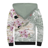 Personalized Japanese Shirasagi Bird Sherpa Hoodie Sakura and Hibiscus Polynesian Pattern LT9 - Polynesian Pride