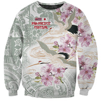 Personalized Japanese Shirasagi Bird Sweatshirt Sakura and Hibiscus Polynesian Pattern LT9 Unisex White - Polynesian Pride