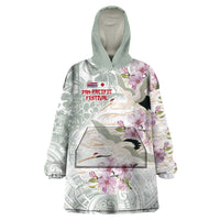 Personalized Japanese Shirasagi Bird Wearable Blanket Hoodie Sakura and Hibiscus Polynesian Pattern LT9 One Size White - Polynesian Pride