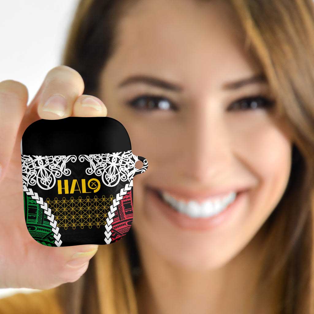 Halo Vanuatu Pride AirPods Case Vanuatuan Sand Drawing Pattern LT9 Black - Polynesian Pride