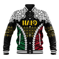 Halo Vanuatu Pride Baseball Jacket Vanuatuan Sand Drawing Pattern LT9 Unisex Black - Polynesian Pride