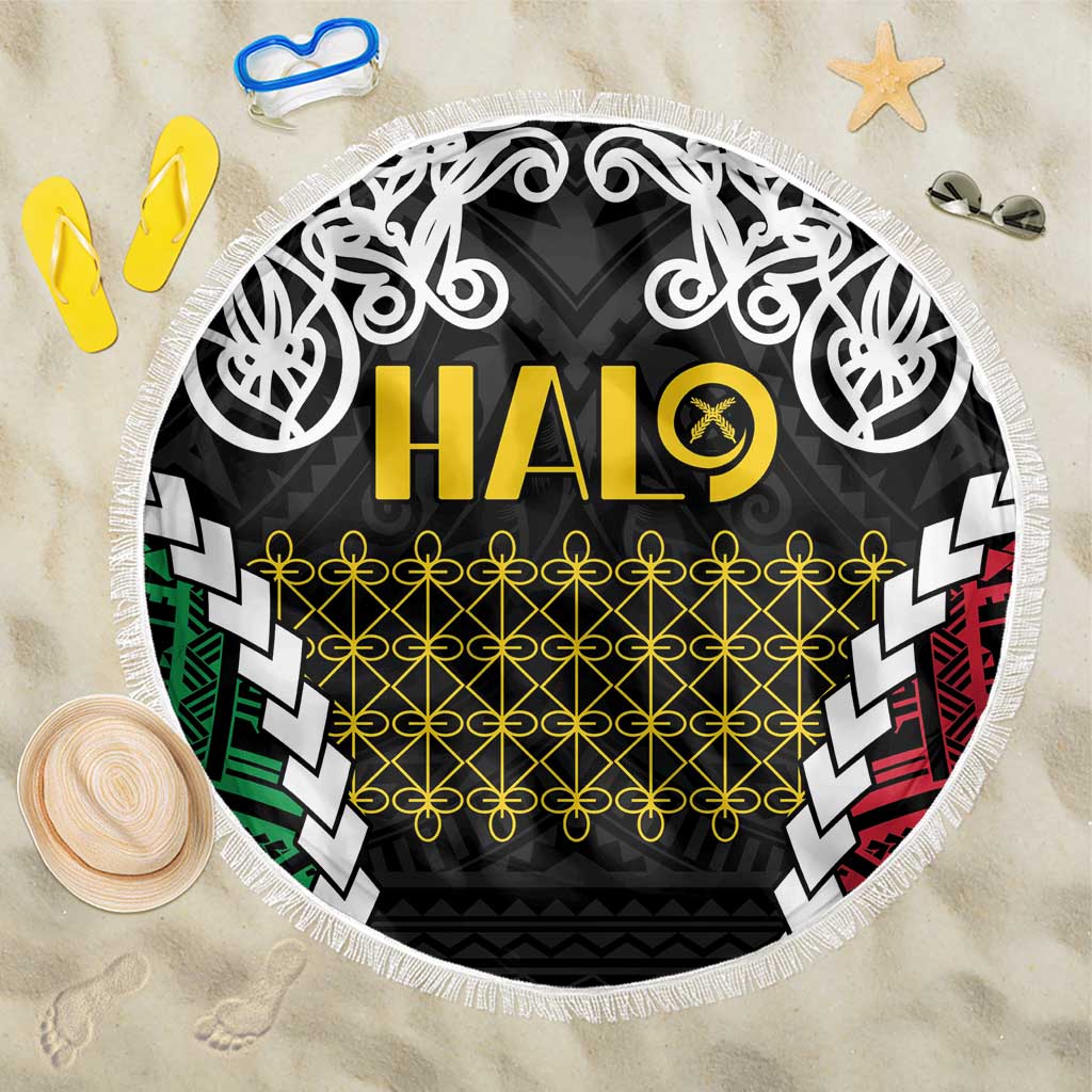 Halo Vanuatu Pride Beach Blanket Vanuatuan Sand Drawing Pattern LT9 One Size 150cm Black - Polynesian Pride