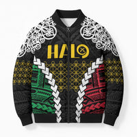 Halo Vanuatu Pride Bomber Puffer Jacket Vanuatuan Sand Drawing Pattern LT9 Unisex Black - Polynesian Pride