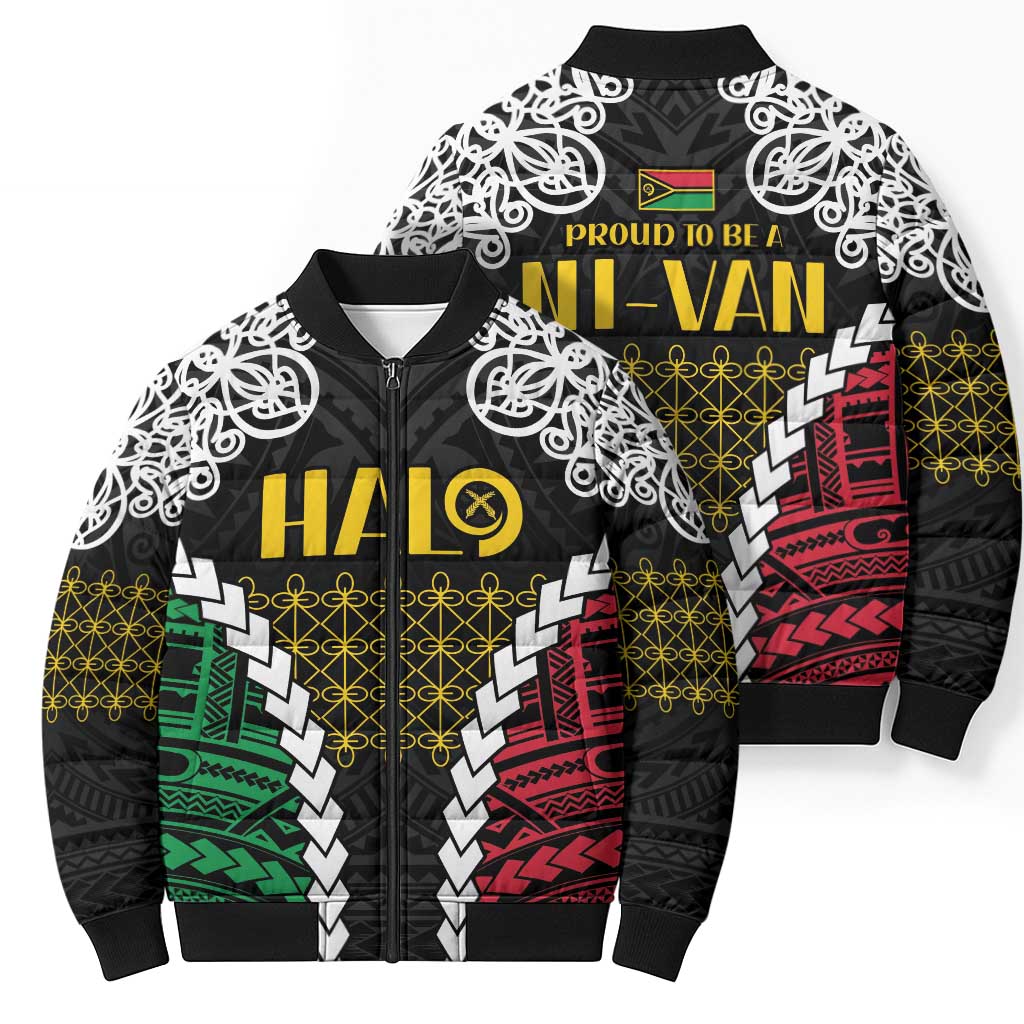 Halo Vanuatu Pride Bomber Puffer Jacket Vanuatuan Sand Drawing Pattern LT9 - Polynesian Pride