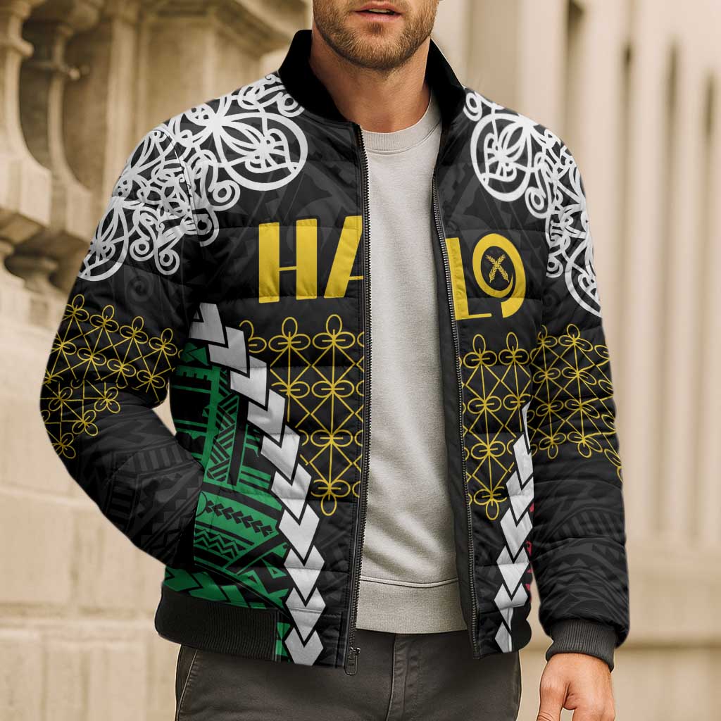 Halo Vanuatu Pride Bomber Puffer Jacket Vanuatuan Sand Drawing Pattern LT9 - Polynesian Pride