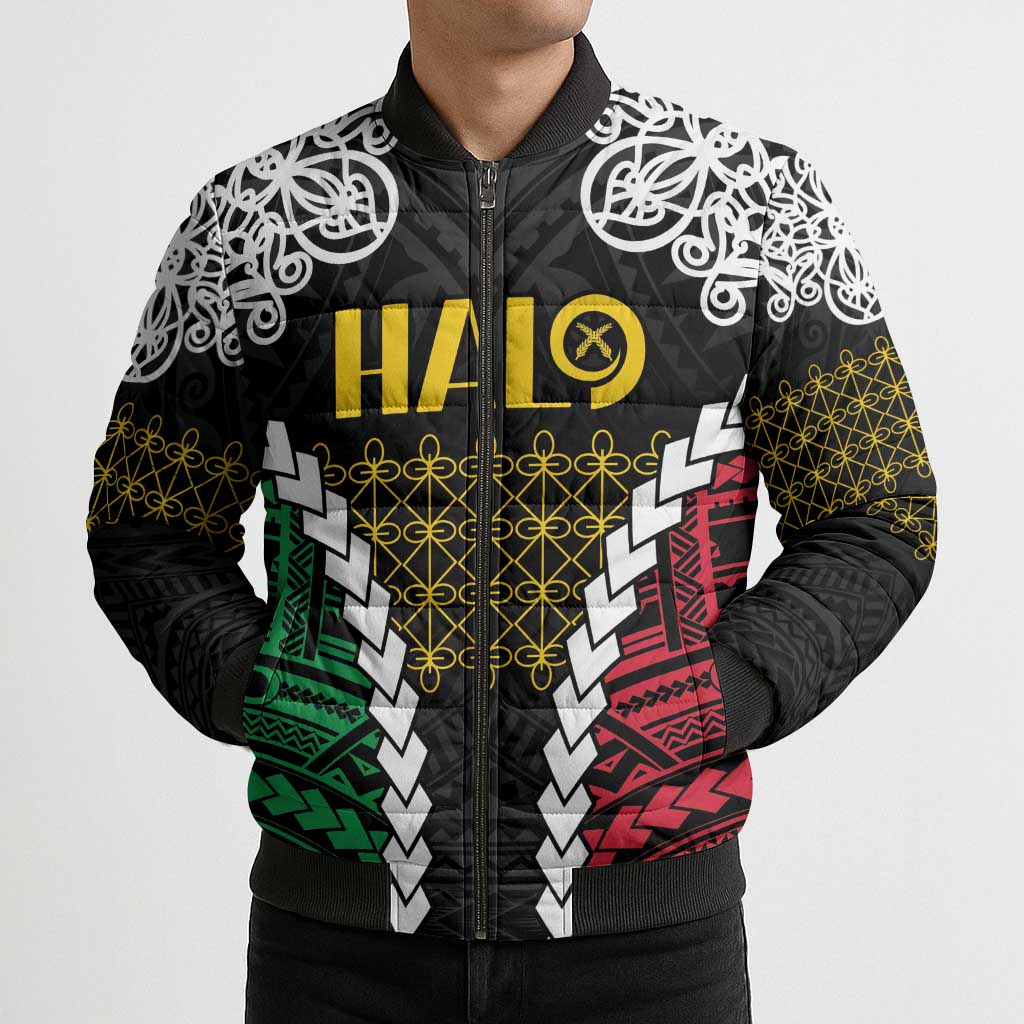 Halo Vanuatu Pride Bomber Puffer Jacket Vanuatuan Sand Drawing Pattern LT9 - Polynesian Pride