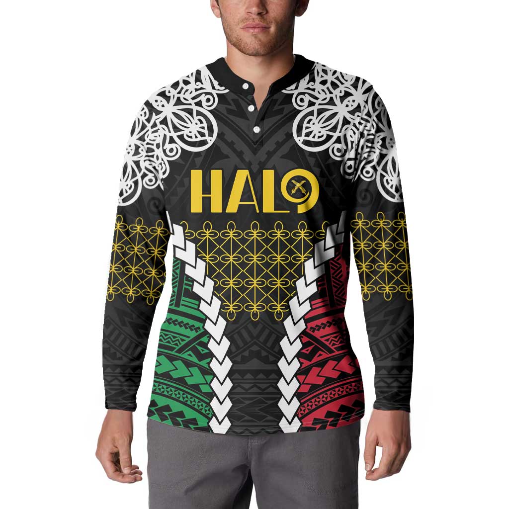 Halo Vanuatu Pride Button Sweatshirt Vanuatuan Sand Drawing Pattern LT9 - Polynesian Pride
