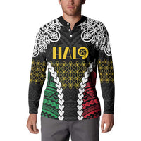 Halo Vanuatu Pride Button Sweatshirt Vanuatuan Sand Drawing Pattern LT9 - Polynesian Pride