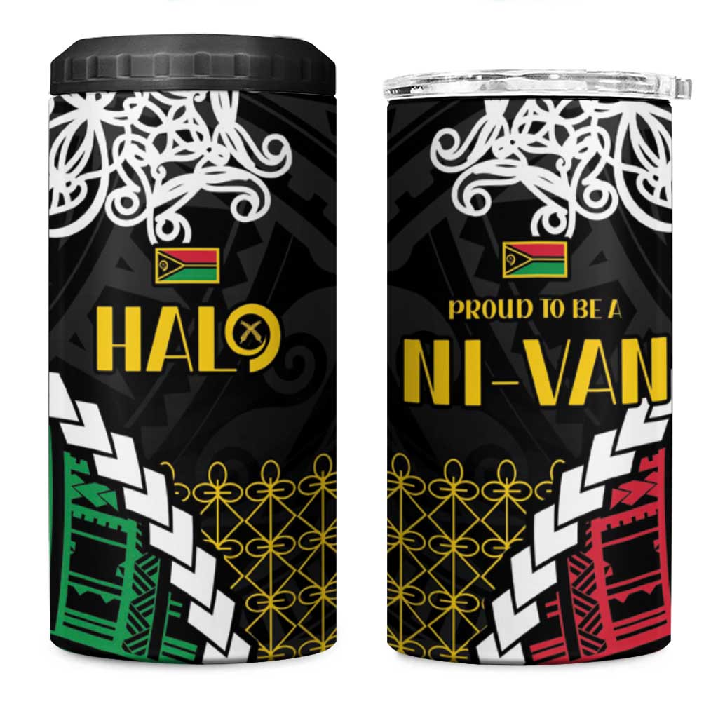 Halo Vanuatu Pride 4 in 1 Can Cooler Tumbler Vanuatuan Sand Drawing Pattern LT9 One Size: 16 oz Black - Polynesian Pride