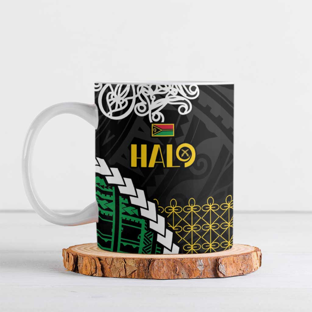 Halo Vanuatu Pride Ceramic Mug Vanuatuan Sand Drawing Pattern LT9 Black - Polynesian Pride