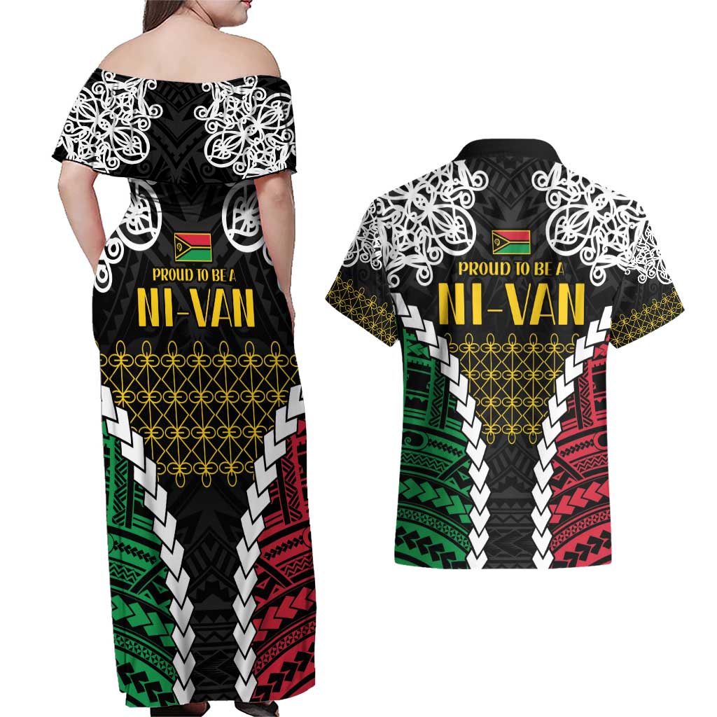 Halo Vanuatu Pride Couples Matching Off Shoulder Maxi Dress and Hawaiian Shirt Vanuatuan Sand Drawing Pattern LT9 - Polynesian Pride