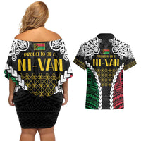 Halo Vanuatu Pride Couples Matching Off Shoulder Short Dress and Hawaiian Shirt Vanuatuan Sand Drawing Pattern LT9 - Polynesian Pride