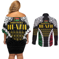 Halo Vanuatu Pride Couples Matching Off Shoulder Short Dress and Long Sleeve Button Shirt Vanuatuan Sand Drawing Pattern LT9 - Polynesian Pride