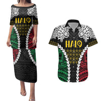 Halo Vanuatu Pride Couples Matching Puletasi and Hawaiian Shirt Vanuatuan Sand Drawing Pattern LT9 Black - Polynesian Pride