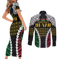 Halo Vanuatu Pride Couples Matching Short Sleeve Bodycon Dress and Long Sleeve Button Shirt Vanuatuan Sand Drawing Pattern LT9 - Polynesian Pride