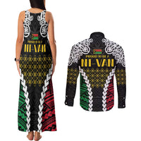 Halo Vanuatu Pride Couples Matching Tank Maxi Dress and Long Sleeve Button Shirt Vanuatuan Sand Drawing Pattern LT9 - Polynesian Pride