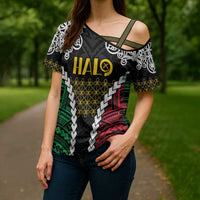Halo Vanuatu Pride Cross Shoulder Shirt Vanuatuan Sand Drawing Pattern LT9 - Polynesian Pride