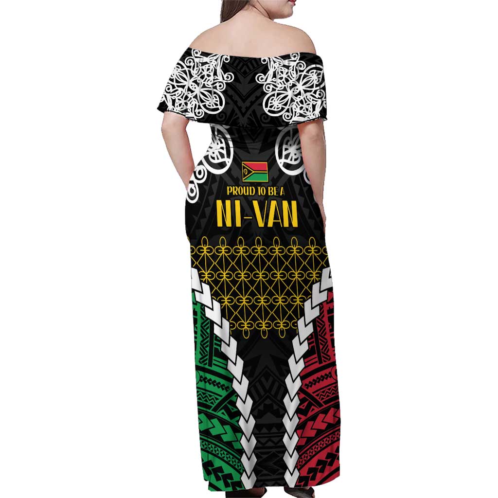 Halo Vanuatu Pride Family Matching Off Shoulder Maxi Dress and Hawaiian Shirt Vanuatuan Sand Drawing Pattern