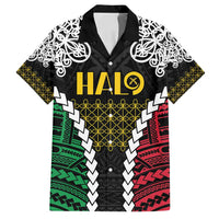 Halo Vanuatu Pride Family Matching Off Shoulder Short Dress and Hawaiian Shirt Vanuatuan Sand Drawing Pattern