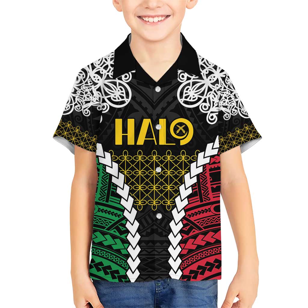 Halo Vanuatu Pride Family Matching Short Sleeve Bodycon Dress and Hawaiian Shirt Vanuatuan Sand Drawing Pattern