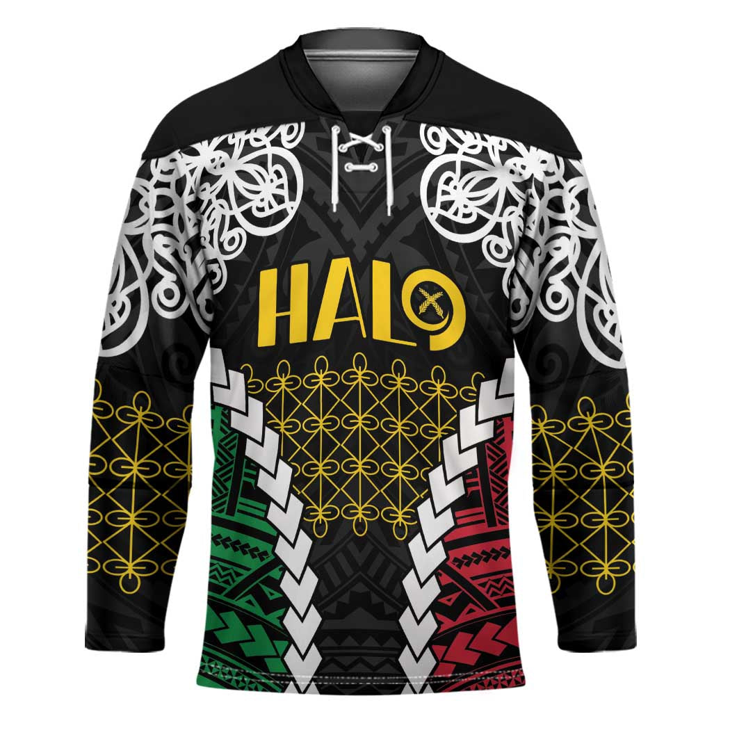 Halo Vanuatu Pride Hockey Jersey Vanuatuan Sand Drawing Pattern LT9 Unisex Black - Polynesian Pride