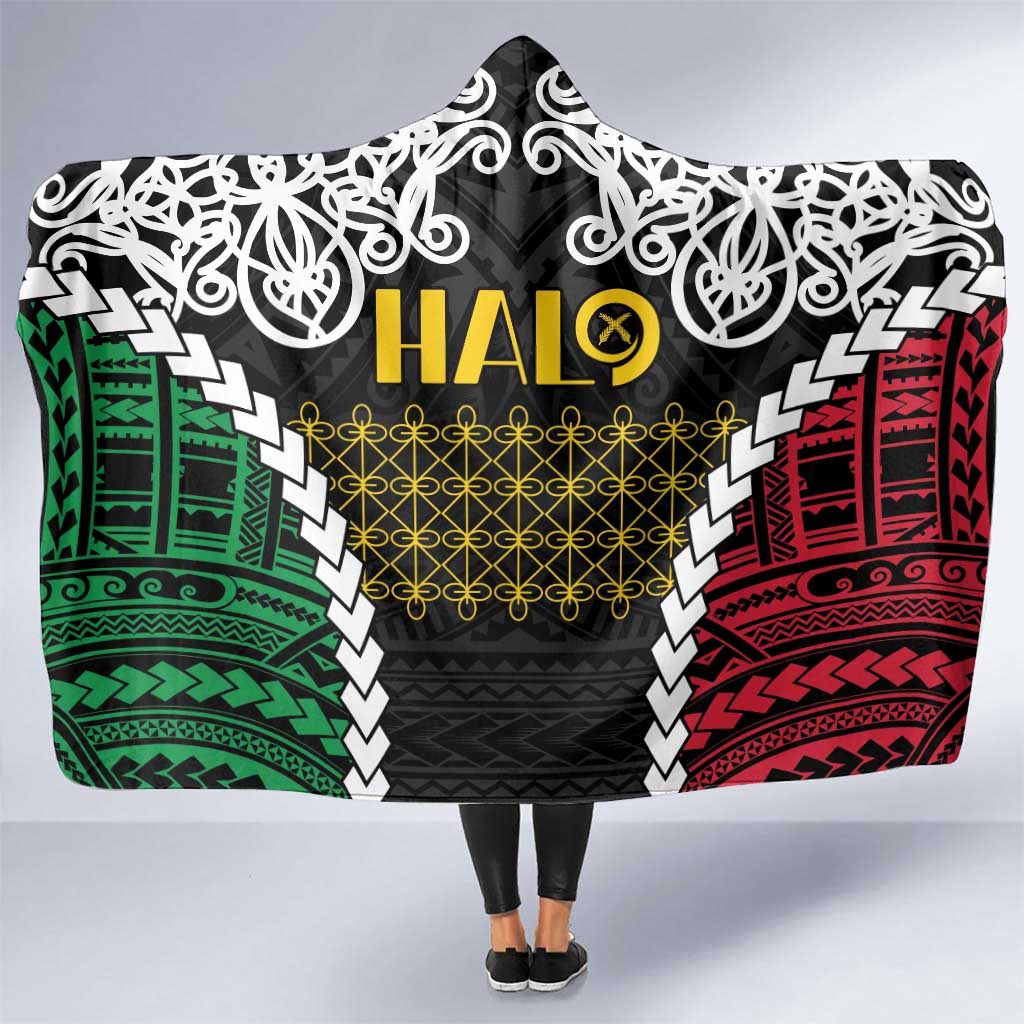 Halo Vanuatu Pride Hooded Blanket Vanuatuan Sand Drawing Pattern LT9 One Size Black - Polynesian Pride