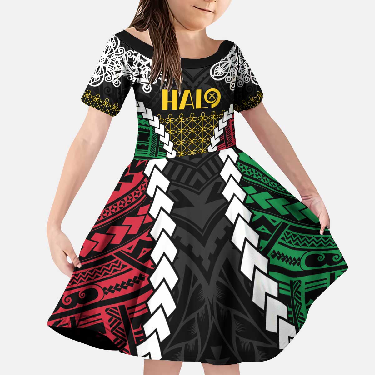 Halo Vanuatu Pride Kid Short Sleeve Dress Vanuatuan Sand Drawing Pattern