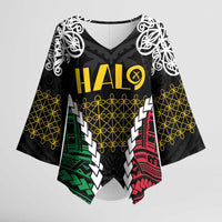 Halo Vanuatu Pride Kimono Sleeve Blouse Vanuatuan Sand Drawing Pattern LT9 Female Black - Polynesian Pride