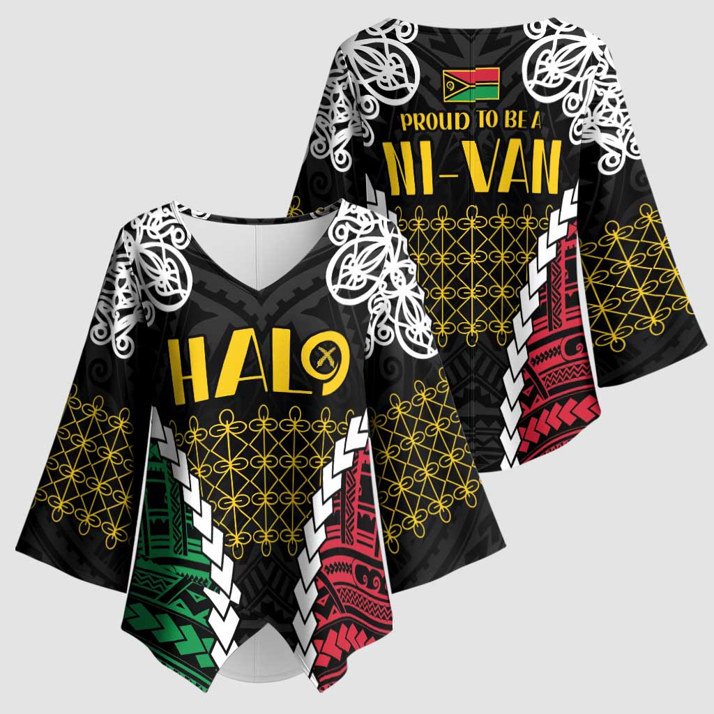 Halo Vanuatu Pride Kimono Sleeve Blouse Vanuatuan Sand Drawing Pattern LT9 - Polynesian Pride