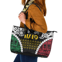 Halo Vanuatu Pride Leather Tote Bag Vanuatuan Sand Drawing Pattern