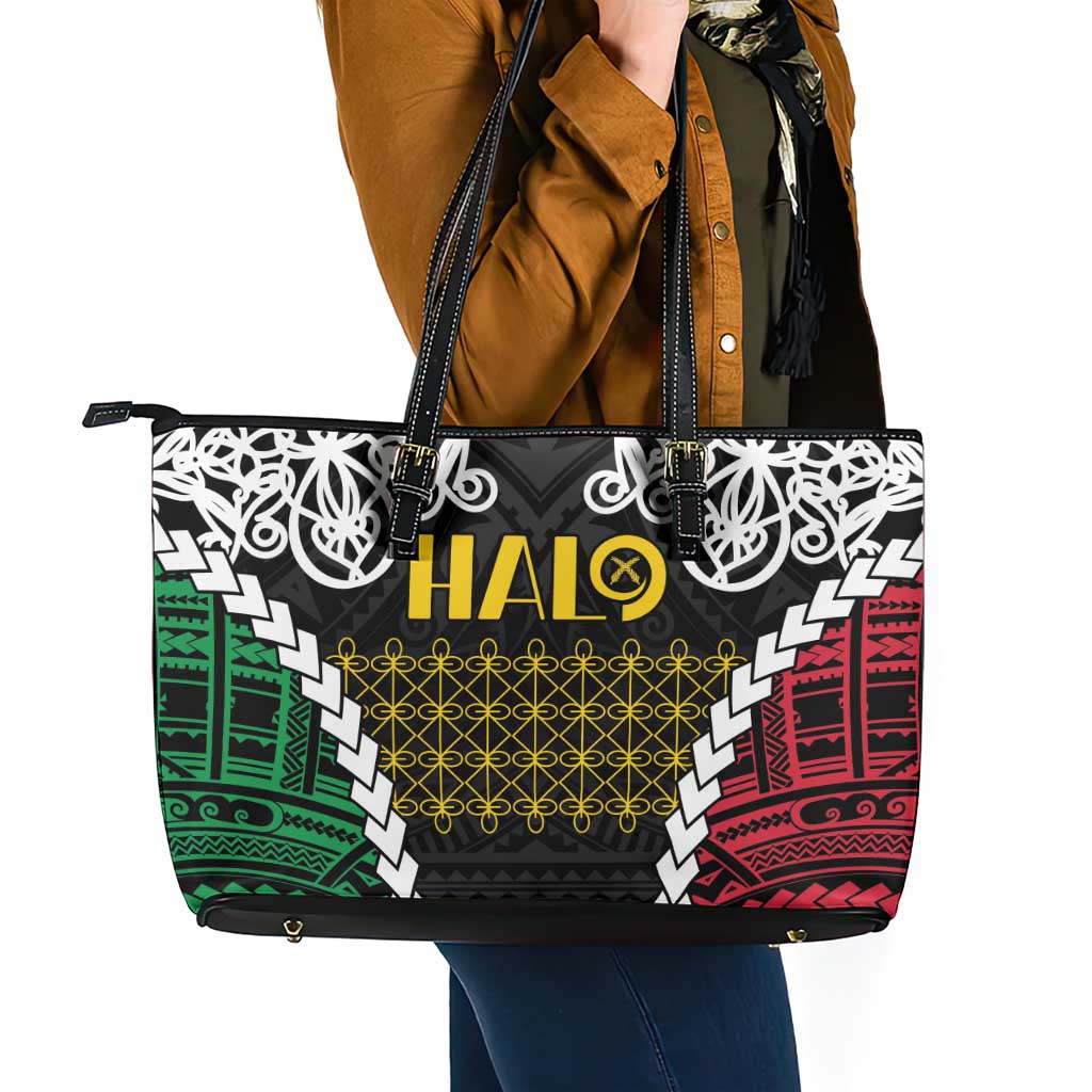 Halo Vanuatu Pride Leather Tote Bag Vanuatuan Sand Drawing Pattern