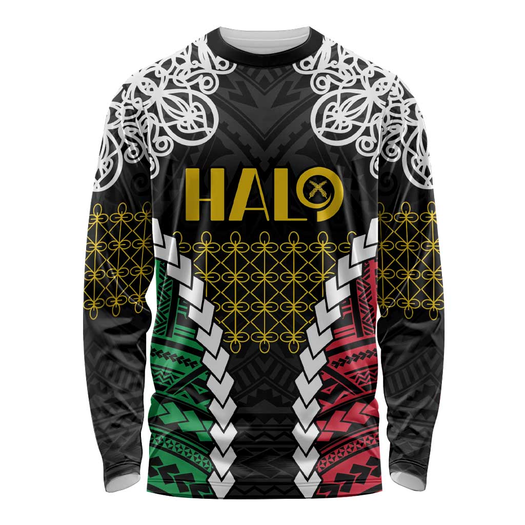 Halo Vanuatu Pride Long Sleeve Shirt Vanuatuan Sand Drawing Pattern LT9 Unisex Black - Polynesian Pride