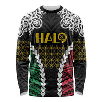 Halo Vanuatu Pride Long Sleeve Shirt Vanuatuan Sand Drawing Pattern LT9 Unisex Black - Polynesian Pride