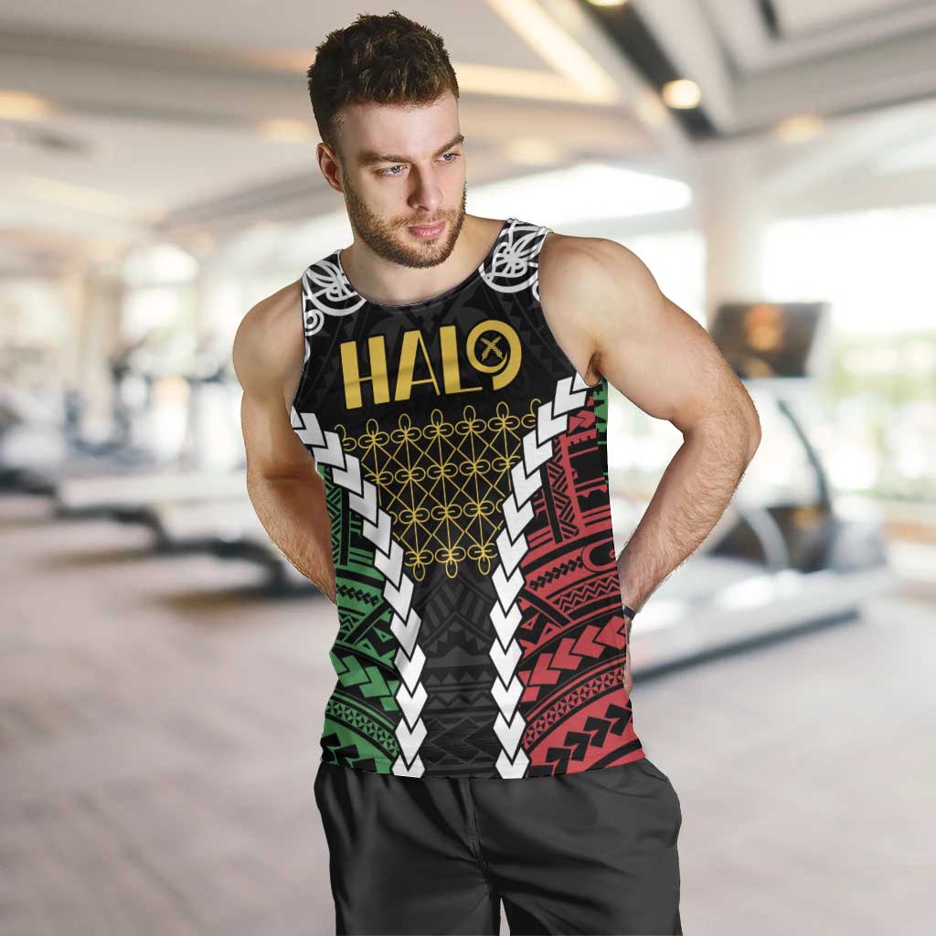 Halo Vanuatu Pride Men Tank Top Vanuatuan Sand Drawing Pattern LT9 Black - Polynesian Pride