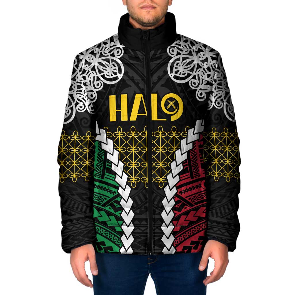 Halo Vanuatu Pride Padded Jacket Vanuatuan Sand Drawing Pattern LT9 Men Black - Polynesian Pride