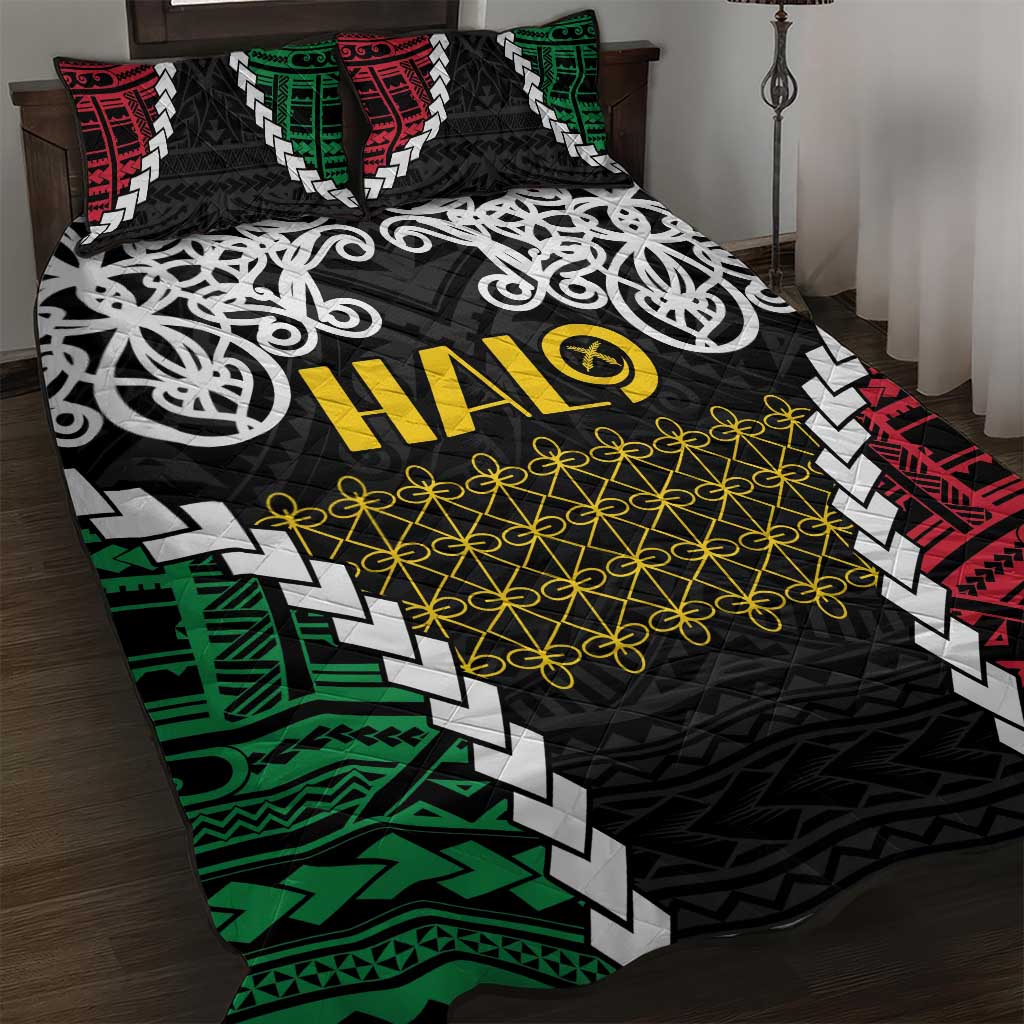 Halo Vanuatu Pride Quilt Bed Set Vanuatuan Sand Drawing Pattern LT9 Black - Polynesian Pride
