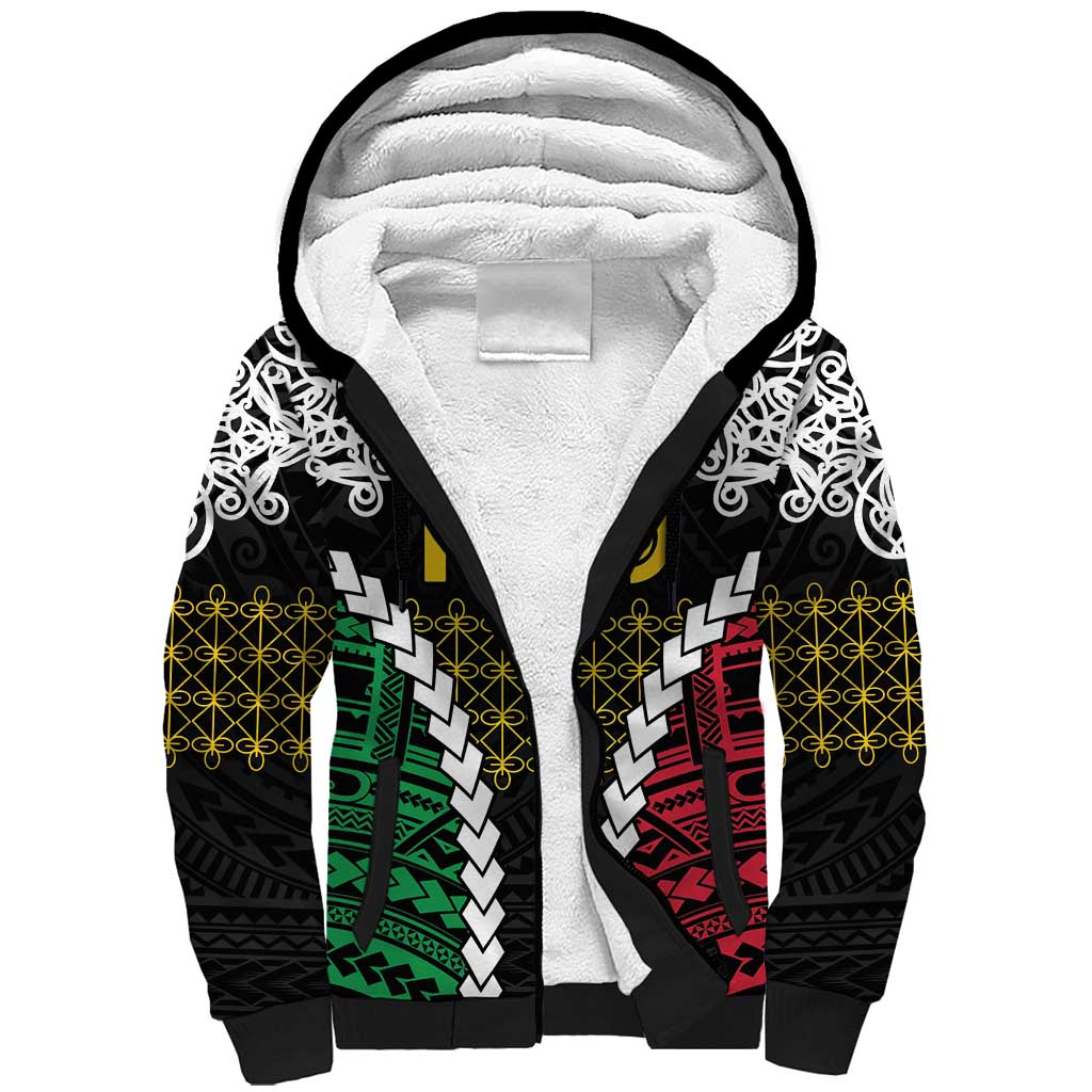 Halo Vanuatu Pride Sherpa Hoodie Vanuatuan Sand Drawing Pattern LT9 Unisex Black - Polynesian Pride