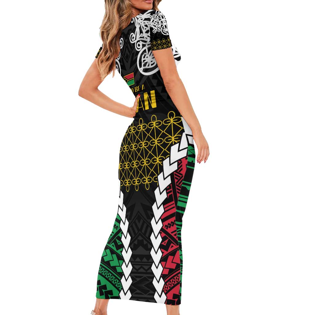 Halo Vanuatu Pride Short Sleeve Bodycon Dress Vanuatuan Sand Drawing Pattern