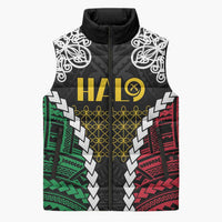Halo Vanuatu Pride Sleeveless Puffer Jacket Vanuatuan Sand Drawing Pattern LT9 Unisex Black - Polynesian Pride