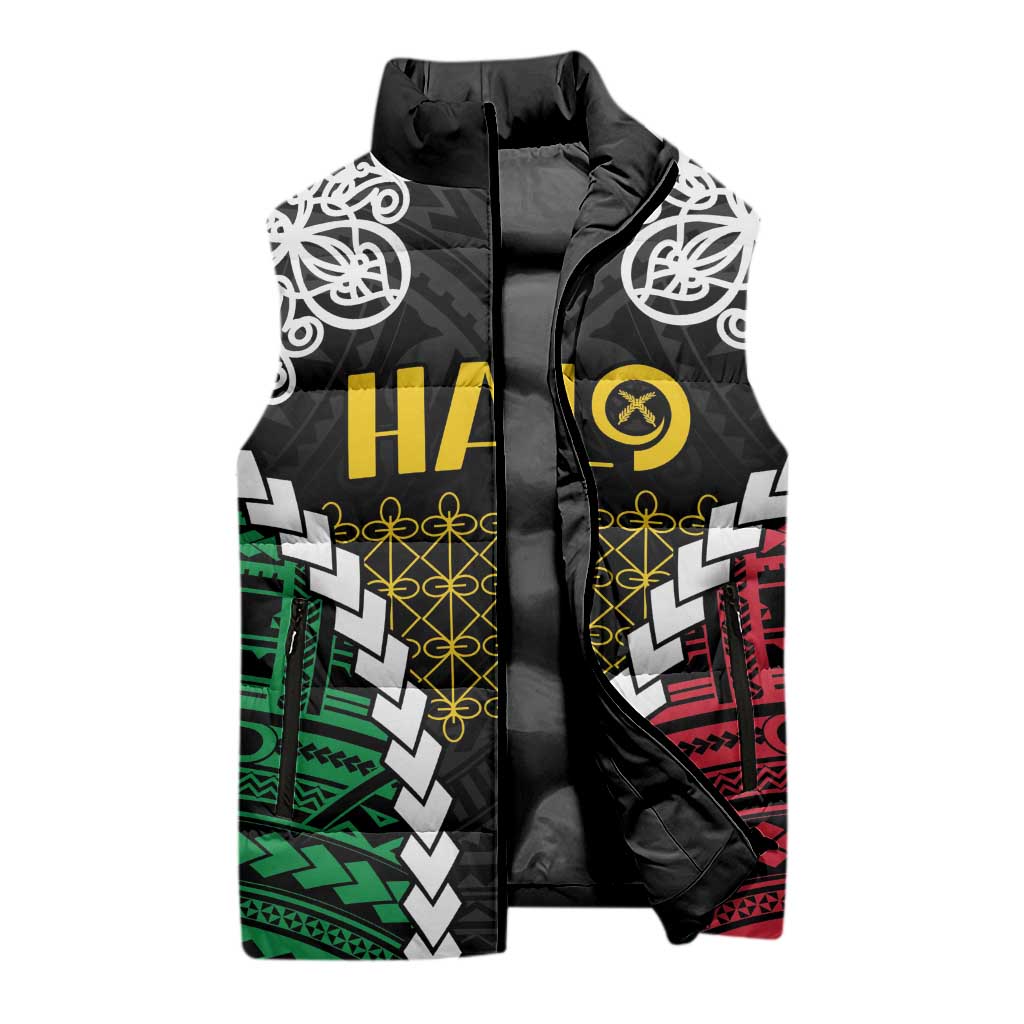 Halo Vanuatu Pride Sleeveless Puffer Jacket Vanuatuan Sand Drawing Pattern LT9 - Polynesian Pride