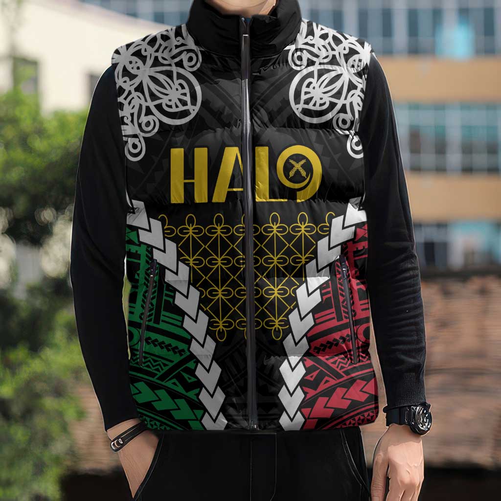 Halo Vanuatu Pride Sleeveless Puffer Jacket Vanuatuan Sand Drawing Pattern LT9 - Polynesian Pride