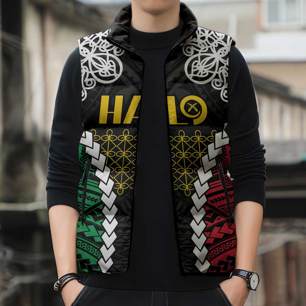 Halo Vanuatu Pride Sleeveless Puffer Jacket Vanuatuan Sand Drawing Pattern LT9 - Polynesian Pride